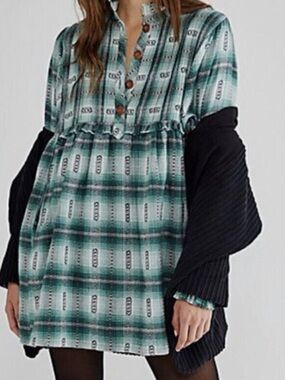 Free People  Redwood Flannel Mini Baby doll Dress
